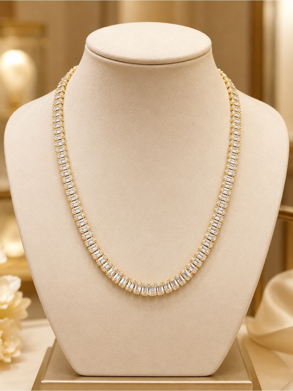 NWT 13” Elegant Gold Crystal Tennis Necklace - Women Jewelry